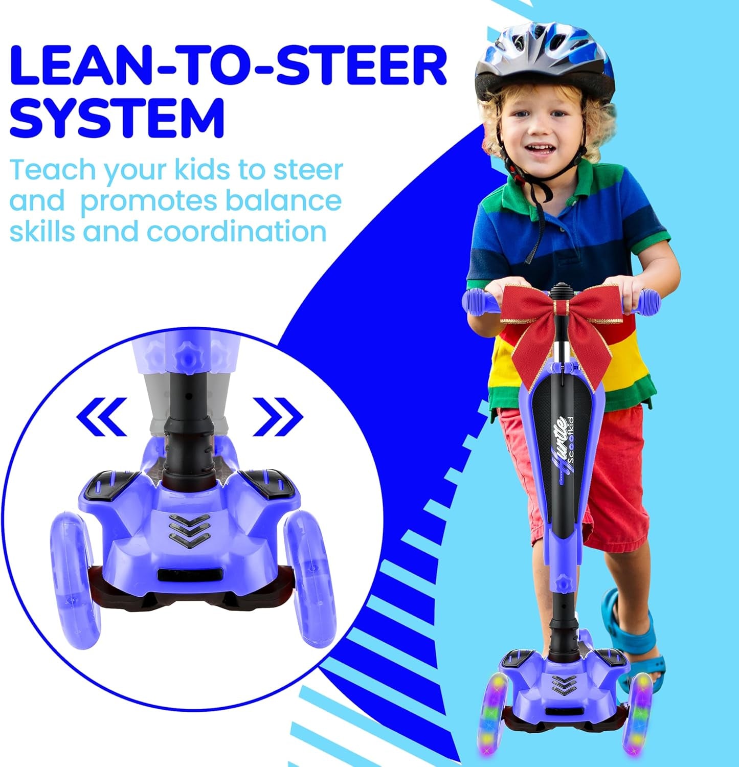 3-Wheeled Scooter for Kids - Wheel LED Lights, Adjustable Lean-To-Steer Handlebar, and Foldable Seat - Sit or Stand Ride with Brake for Boys and Girls Ages 1-14 Years Old