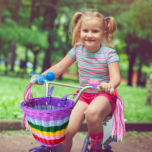 Kids Bike Basket Set,Girl Bike Basket Handwoven,Bike Baskets for Kids,Install Detachable,Fits Most Bikes,Stationary Bike, Ebike, Road Bike ﻿