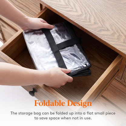 4 Pack Clear Plastic Storage Bags, 40L Foldable Clothes Storage Boxes Wardrobe Organizer Moving Bags with Reinforced Handle for Loft Wardrobe for Bedding Clothes Blanket Duvet
