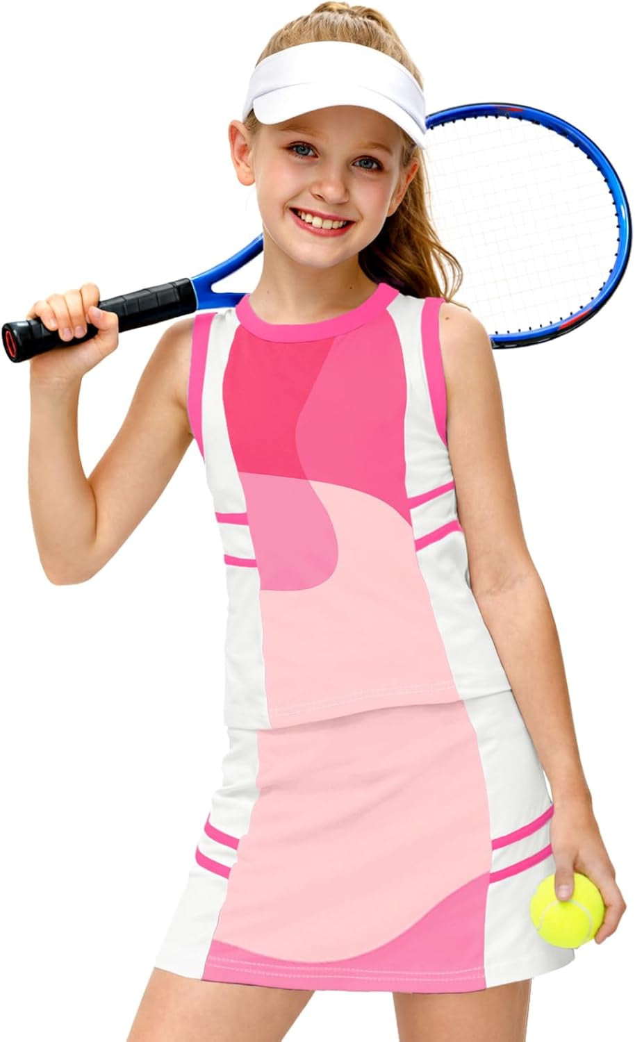 Girls Tennis Golf Outfit Tank Top and Skirt with Shorts Set 4-12 Years