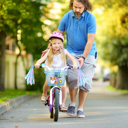 Kid'S Bicycle Basket Streamers Set, Children'S Bike Wire Mesh Basket with 2 Pieces Colorful Bike Streamers, Bell and 30 Pieces Stickers, Bicycle Decoration Accessories for Boys and Girls