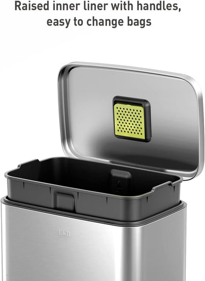 Madison Brushed Stainless 50 Liter/13.2 Gallon Step Trash Can with Inner Liner - Fingerprint Resistant Finish