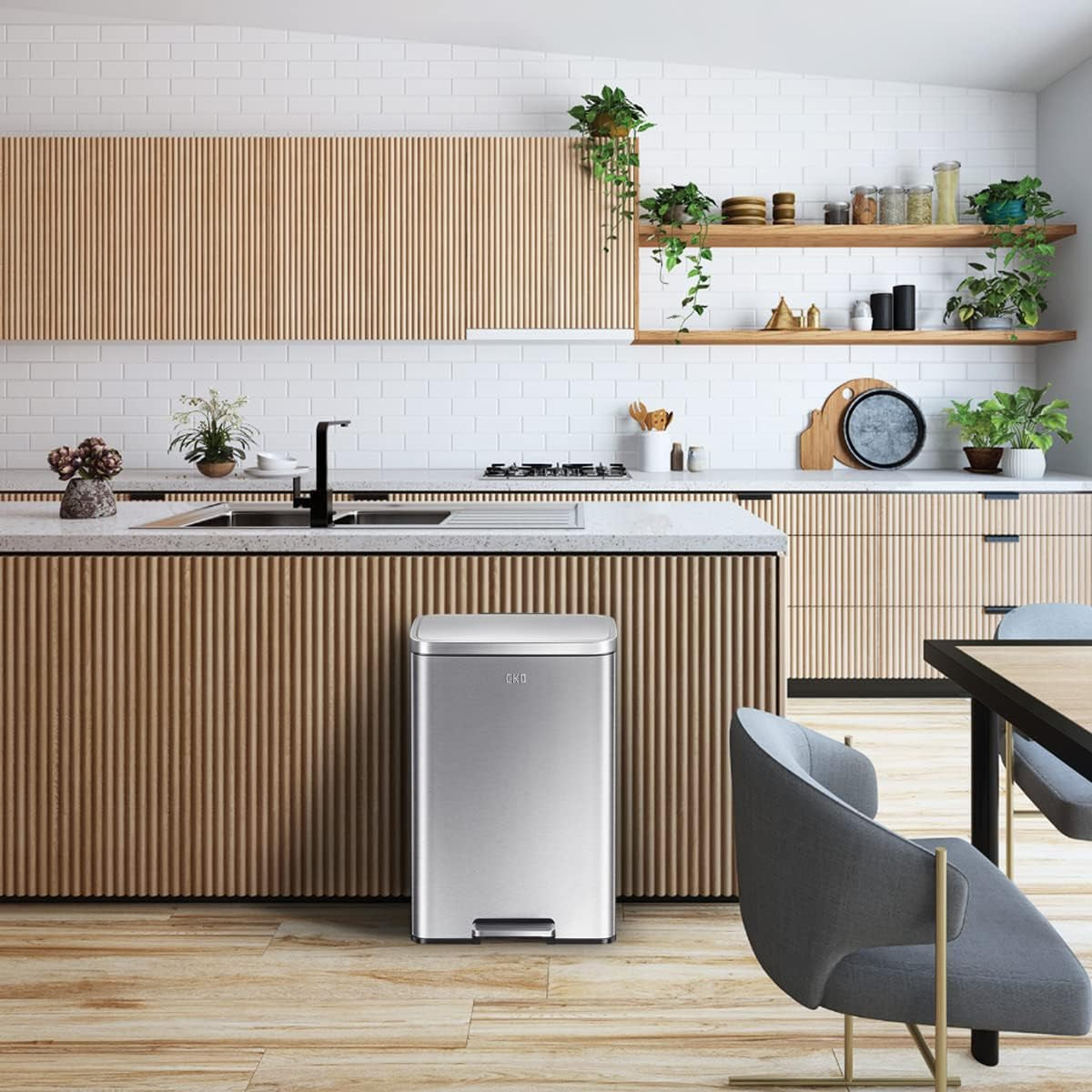 Madison Brushed Stainless 50 Liter/13.2 Gallon Step Trash Can with Inner Liner - Fingerprint Resistant Finish