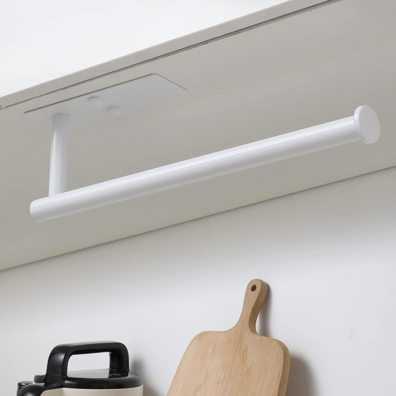 White Paper Towel Holder - under Cabinet Paper Towel Holder for Kitchen, Adhesive Paper Towel Roll Rack for Bathroom Towel, Wall Mounted Matte Black Paper Towel Rack, SUS304 Stainless Steel