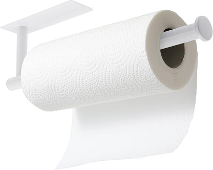 White Paper Towel Holder - under Cabinet Paper Towel Holder for Kitchen, Adhesive Paper Towel Roll Rack for Bathroom Towel, Wall Mounted Matte Black Paper Towel Rack, SUS304 Stainless Steel