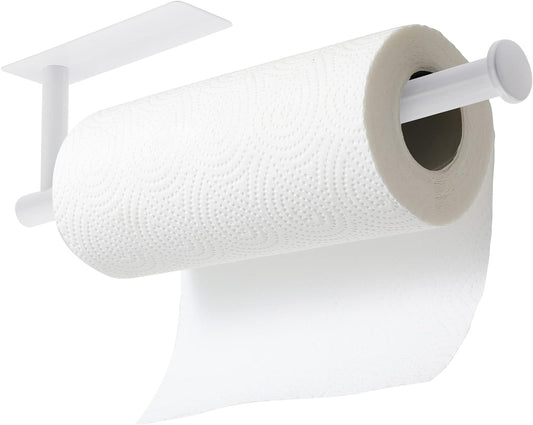 White Paper Towel Holder - under Cabinet Paper Towel Holder for Kitchen, Adhesive Paper Towel Roll Rack for Bathroom Towel, Wall Mounted Matte Black Paper Towel Rack, SUS304 Stainless Steel