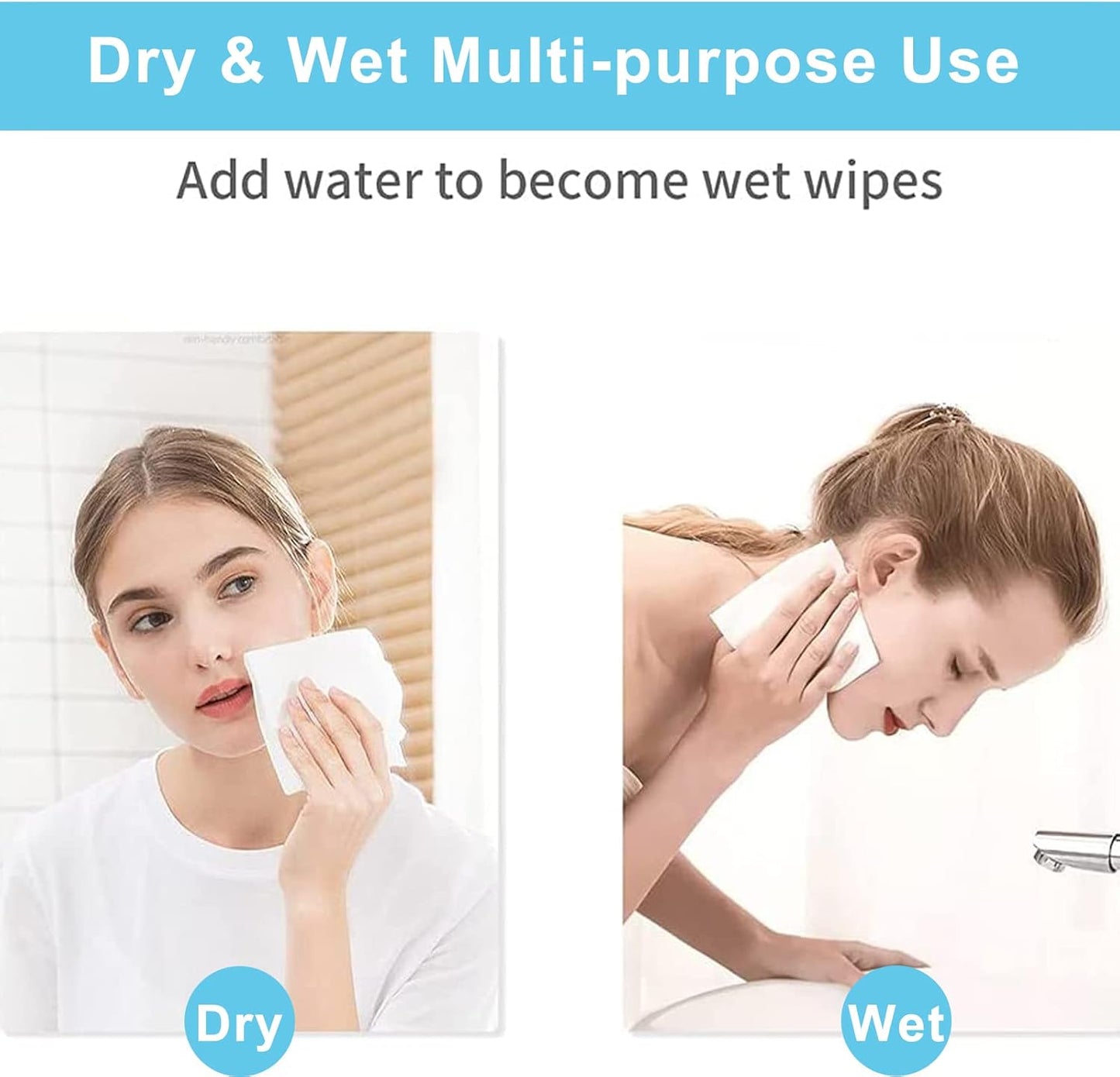 Disposable Face Towel, Cotton Tissue Soft Dry Wipes for Women, Simple Cleaning Facial Tissues Dry Wet Dual Portable Use for Sensitive Skin & Baby & Makeup Remover & Personal Care (6 PACK=600PCS)