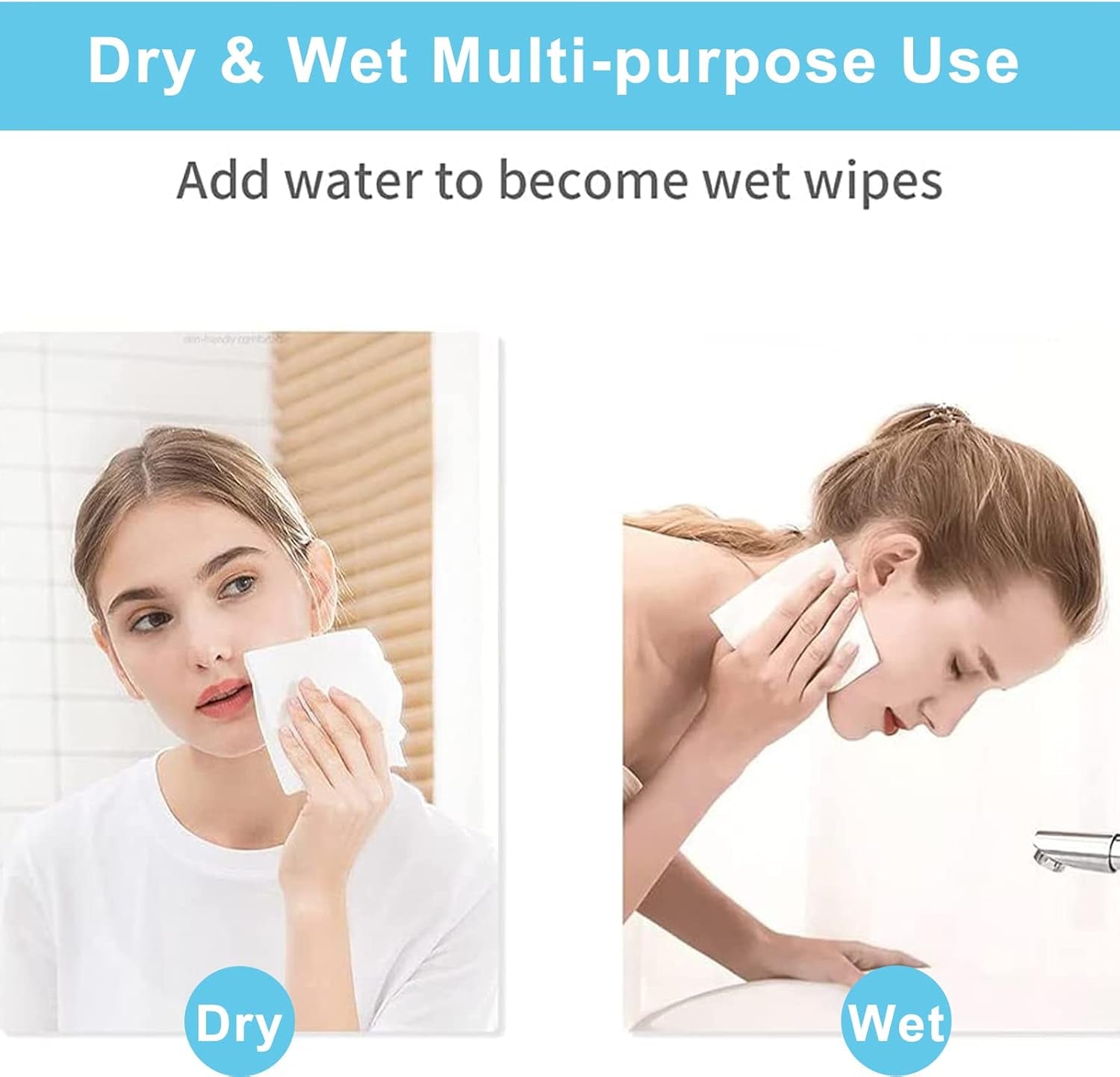 Disposable Face Towel, Cotton Tissue Soft Dry Wipes for Women, Simple Cleaning Facial Tissues Dry Wet Dual Portable Use for Sensitive Skin & Baby & Makeup Remover & Personal Care (6 PACK=600PCS)
