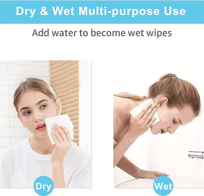 Disposable Face Towel, Cotton Tissue Soft Dry Wipes for Women, Simple Cleaning Facial Tissues Dry Wet Dual Portable Use for Sensitive Skin & Baby & Makeup Remover & Personal Care (6 PACK=600PCS)