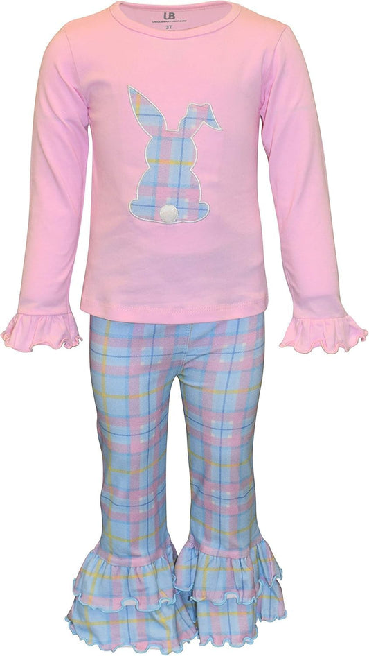 Girls Easter Bunny Plaid 2 Piece Ruffle Legging Outfit
