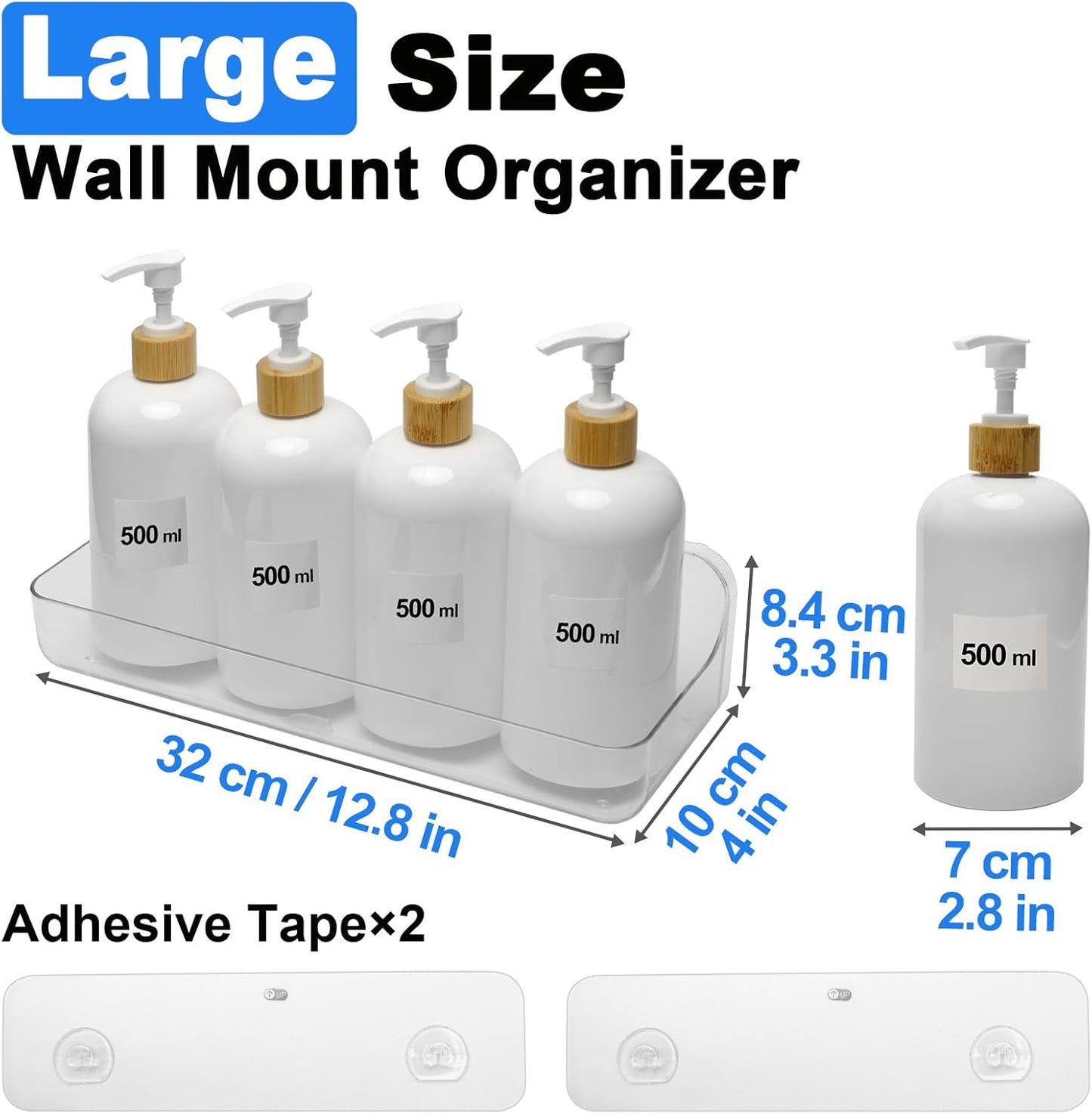Acrylic Wall Mounted Shower Caddy, Clear, 12.4" X 3.42" X 3.26" Acrylic Shelf, No Drilling Hang Walls Adhesive Shelf, Acrylic Bathroom Shelves with Self Adhesive Tape for Bathroom, Kitchen