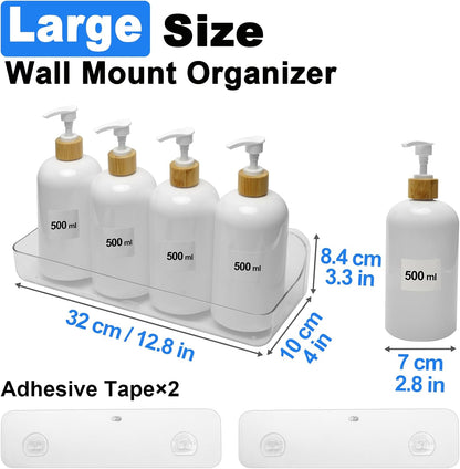 Acrylic Wall Mounted Shower Caddy, Clear, 12.4" X 3.42" X 3.26" Acrylic Shelf, No Drilling Hang Walls Adhesive Shelf, Acrylic Bathroom Shelves with Self Adhesive Tape for Bathroom, Kitchen