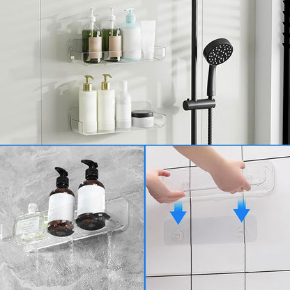Acrylic Wall Mounted Shower Caddy, Clear, 12.4" X 3.42" X 3.26" Acrylic Shelf, No Drilling Hang Walls Adhesive Shelf, Acrylic Bathroom Shelves with Self Adhesive Tape for Bathroom, Kitchen