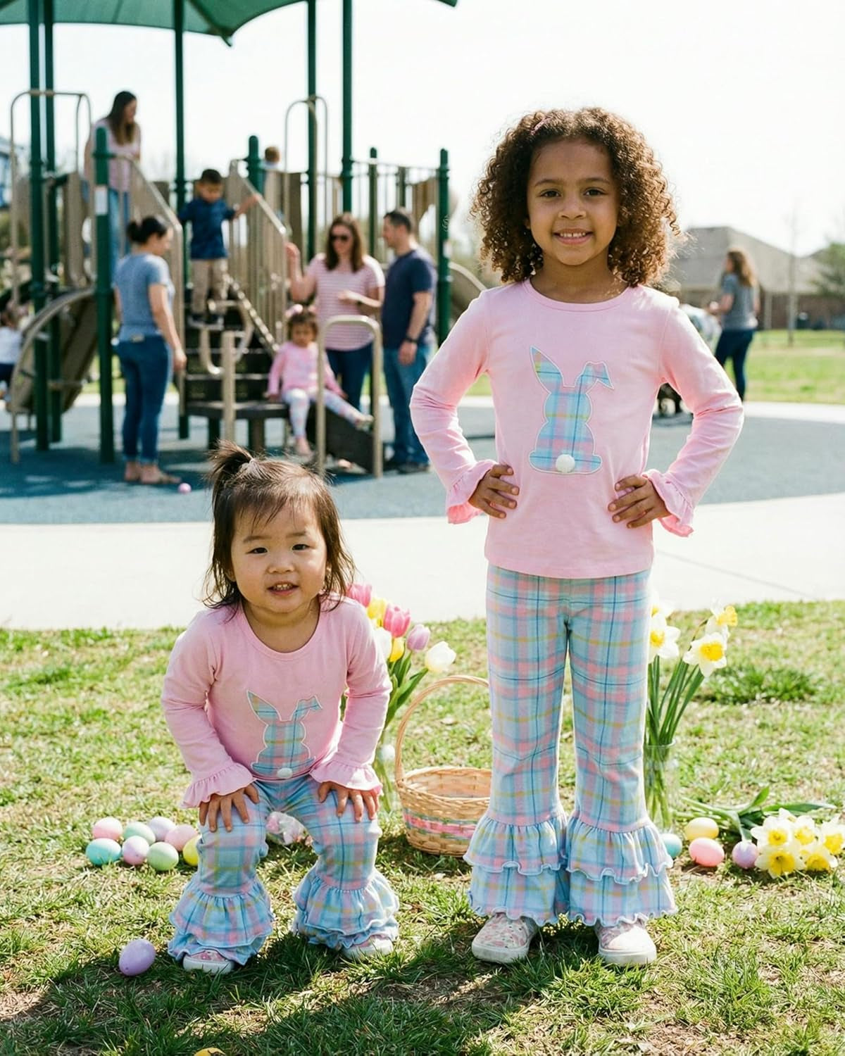 Girls Easter Bunny Plaid 2 Piece Ruffle Legging Outfit