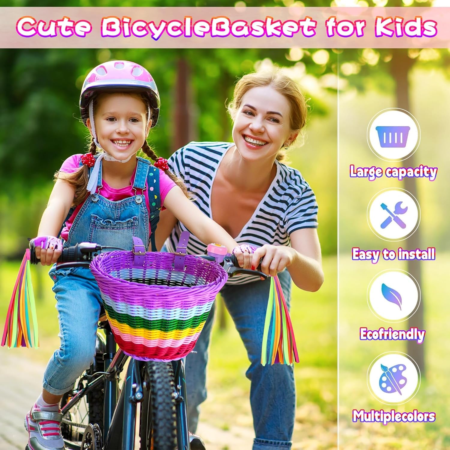 Kids Bike Basket Set,Girl Bike Basket Handwoven,Bike Baskets for Kids,Install Detachable,Fits Most Bikes,Stationary Bike, Ebike, Road Bike ﻿