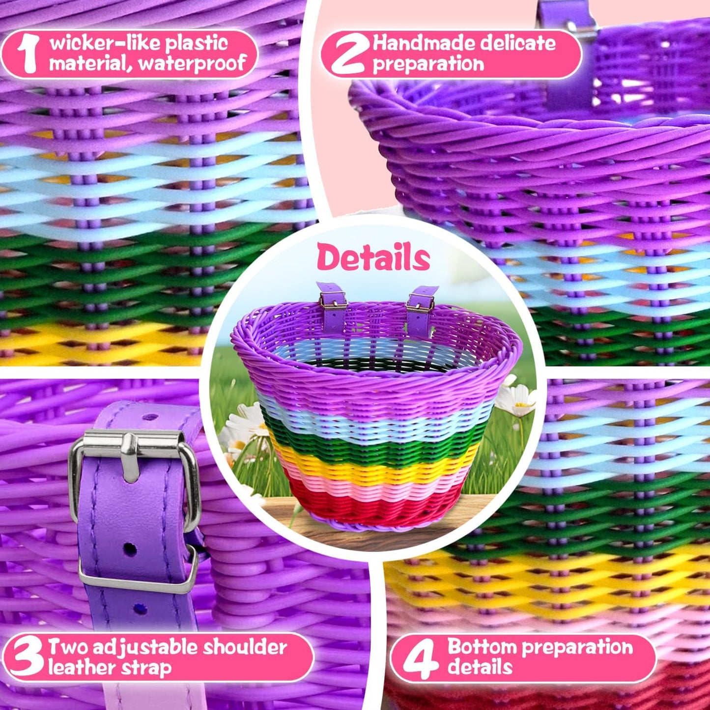 Kids Bike Basket Set,Girl Bike Basket Handwoven,Bike Baskets for Kids,Install Detachable,Fits Most Bikes,Stationary Bike, Ebike, Road Bike ﻿