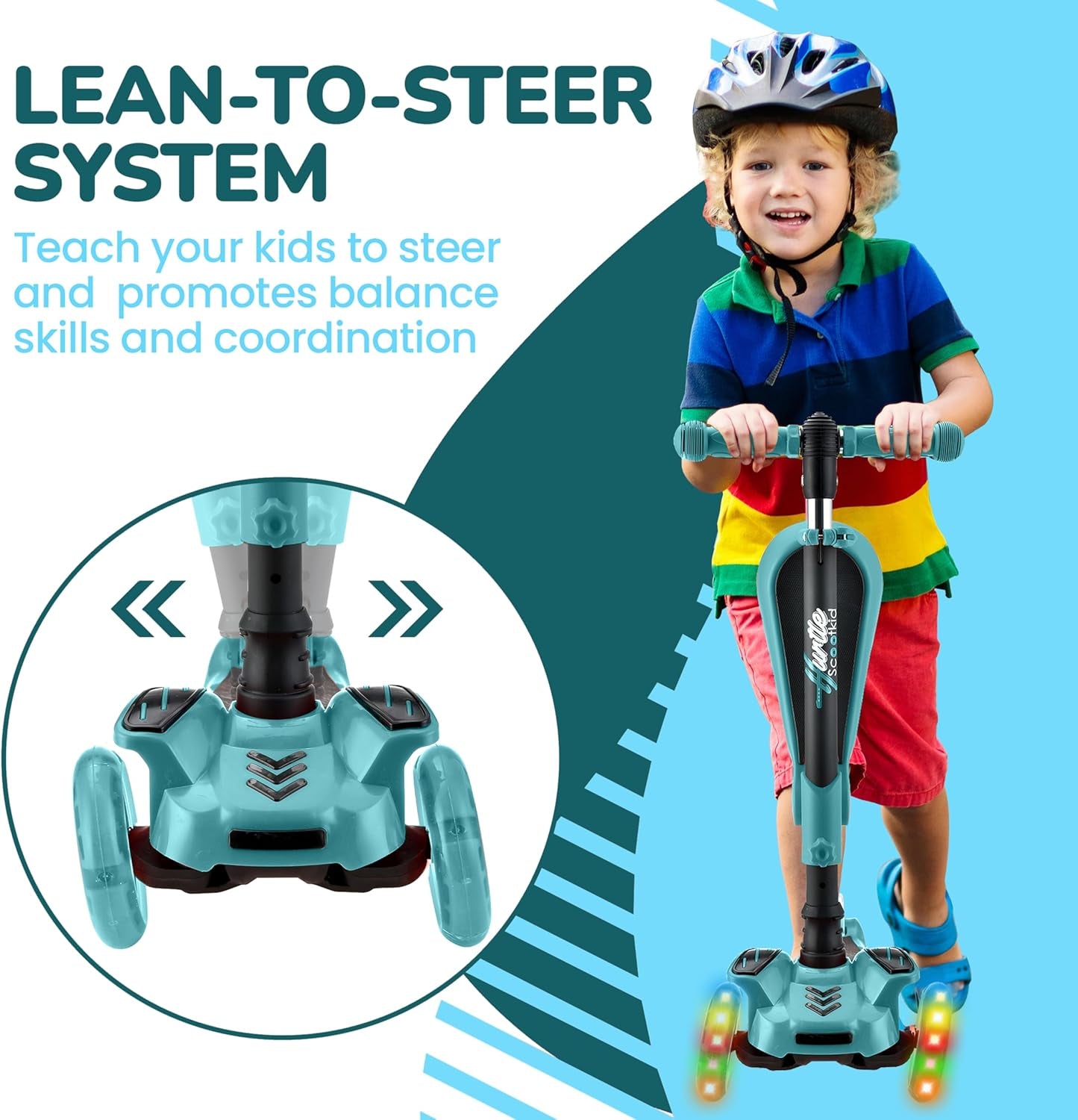 3-Wheeled Scooter for Kids - Wheel LED Lights, Adjustable Lean-To-Steer Handlebar, and Foldable Seat - Sit or Stand Ride with Brake for Boys and Girls Ages 1-14 Years Old