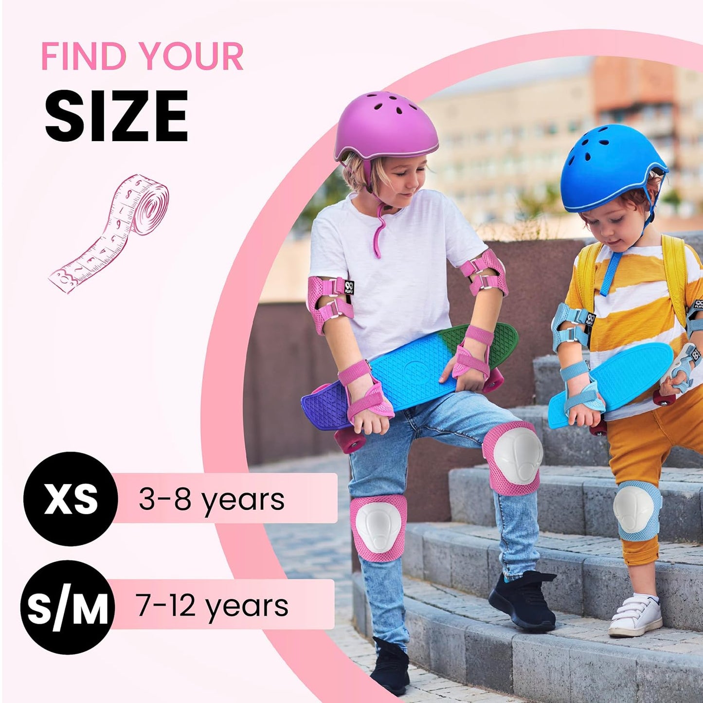 Kids Knee and Elbow Pads Set - Pink, Size SM - Toddler Skating Pads