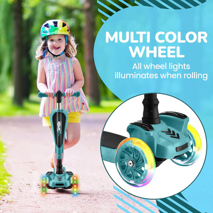3-Wheeled Scooter for Kids - Wheel LED Lights, Adjustable Lean-To-Steer Handlebar, and Foldable Seat - Sit or Stand Ride with Brake for Boys and Girls Ages 1-14 Years Old