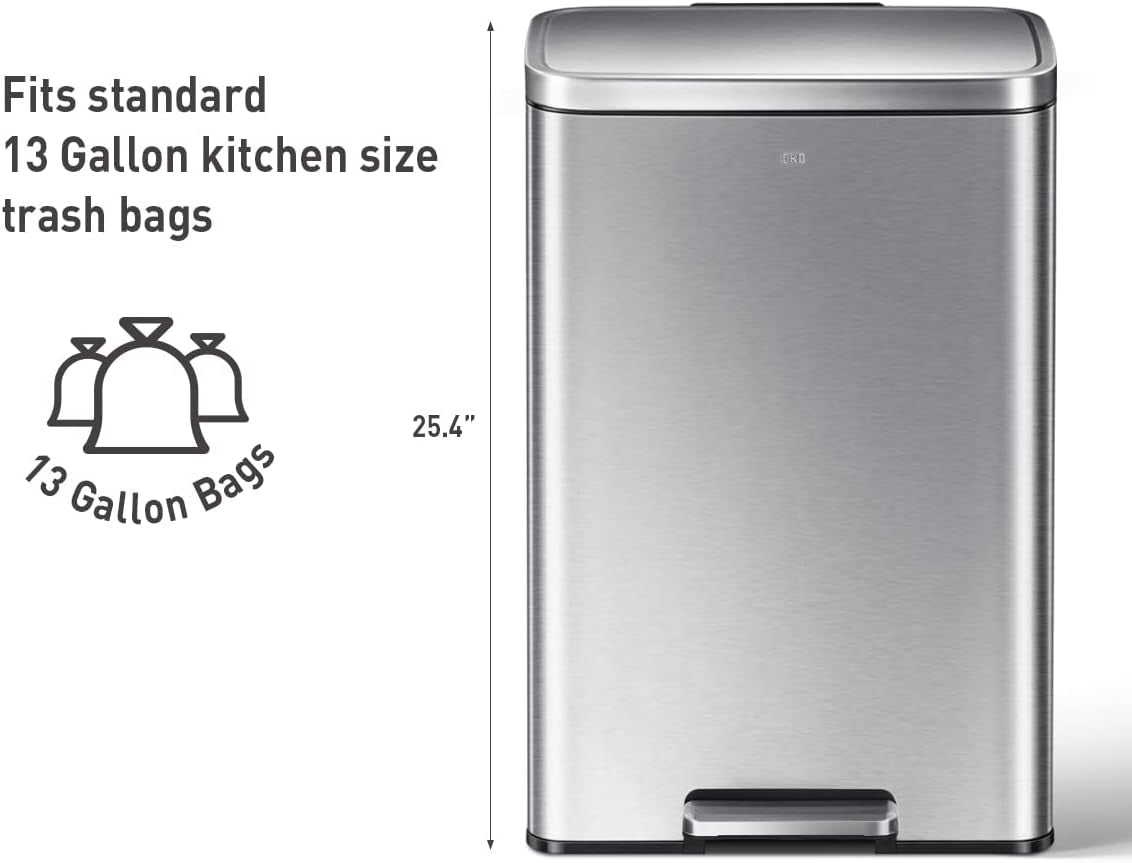 Madison Brushed Stainless 50 Liter/13.2 Gallon Step Trash Can with Inner Liner - Fingerprint Resistant Finish