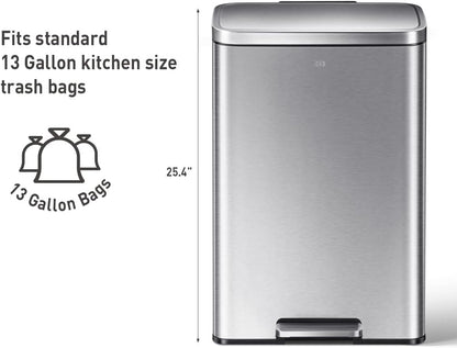 Madison Brushed Stainless 50 Liter/13.2 Gallon Step Trash Can with Inner Liner - Fingerprint Resistant Finish