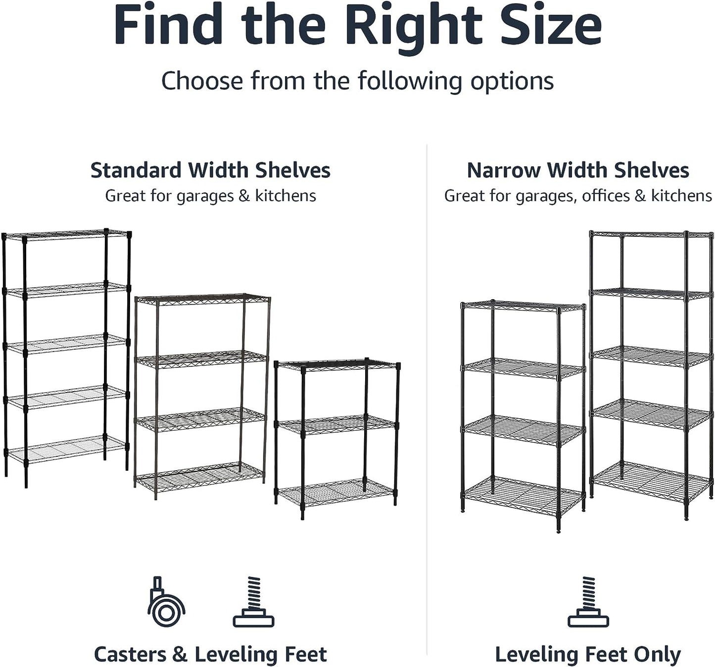 5-Shelf Adjustable, Heavy Duty Storage Shelving Unit on 10Cm Wheel Casters, Metal Organizer Wire Rack, Black (76L X 36W X 164H) Cm