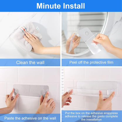 Acrylic Wall Mounted Shower Caddy, Clear, 12.4" X 3.42" X 3.26" Acrylic Shelf, No Drilling Hang Walls Adhesive Shelf, Acrylic Bathroom Shelves with Self Adhesive Tape for Bathroom, Kitchen
