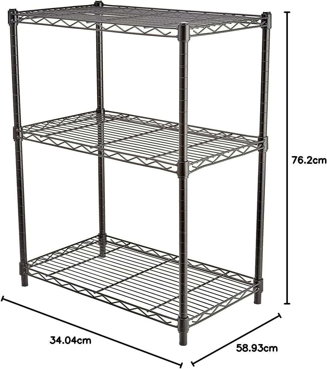 3-Shelf Adjustable, Heavy Duty Storage Shelving Unit (113 Kilograms Loading Capacity per Shelf), Steel Organizer Wire Rack, Black (59 X 34 X 76, Lxwxh) Cm