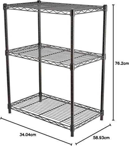 3-Shelf Adjustable, Heavy Duty Storage Shelving Unit (113 Kilograms Loading Capacity per Shelf), Steel Organizer Wire Rack, Black (59 X 34 X 76, Lxwxh) Cm
