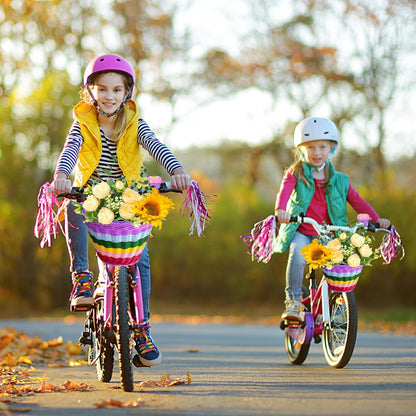 Kids Bike Basket Set,Girl Bike Basket Handwoven,Bike Baskets for Kids,Install Detachable,Fits Most Bikes,Stationary Bike, Ebike, Road Bike ﻿