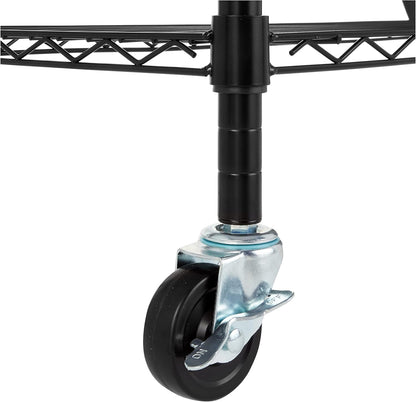 5-Shelf Adjustable, Heavy Duty Storage Shelving Unit on 10Cm Wheel Casters, Metal Organizer Wire Rack, Black (76L X 36W X 164H) Cm