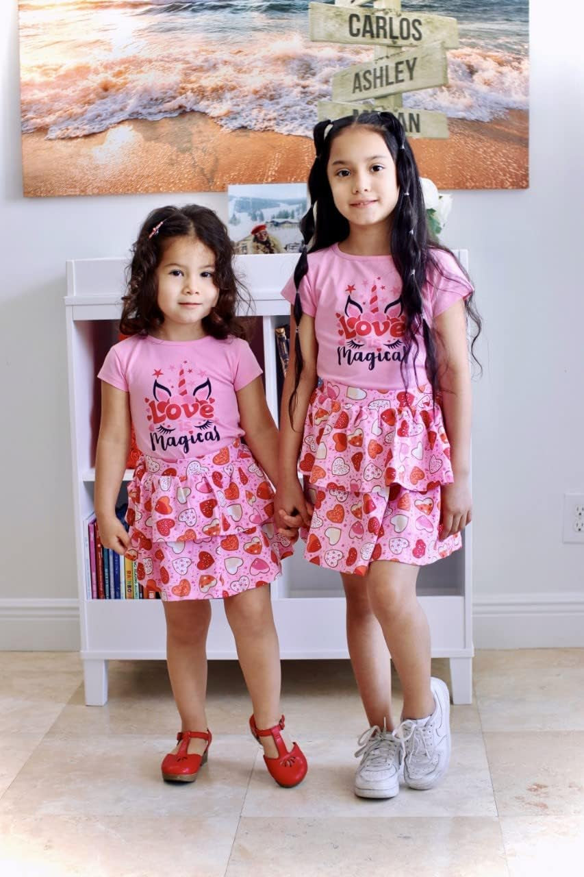 Girls Pink Love Is Magical Unicorn Skirt Set