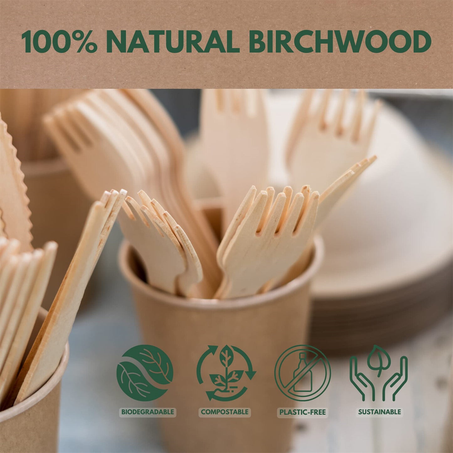100-2000X Recycle Disposable Wooden Forks Eco Friendly Compostable Wedding Party