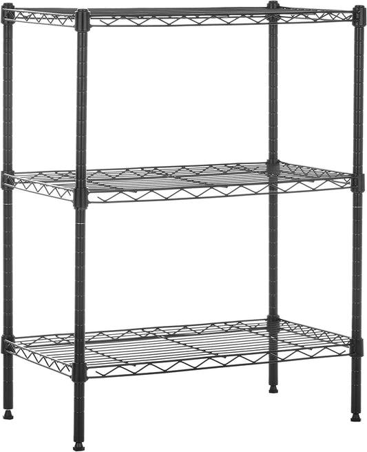 3-Shelf Adjustable, Heavy Duty Storage Shelving Unit (113 Kilograms Loading Capacity per Shelf), Steel Organizer Wire Rack, Black (59 X 34 X 76, Lxwxh) Cm