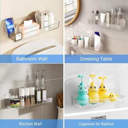 Acrylic Wall Mounted Shower Caddy, Clear, 12.4" X 3.42" X 3.26" Acrylic Shelf, No Drilling Hang Walls Adhesive Shelf, Acrylic Bathroom Shelves with Self Adhesive Tape for Bathroom, Kitchen