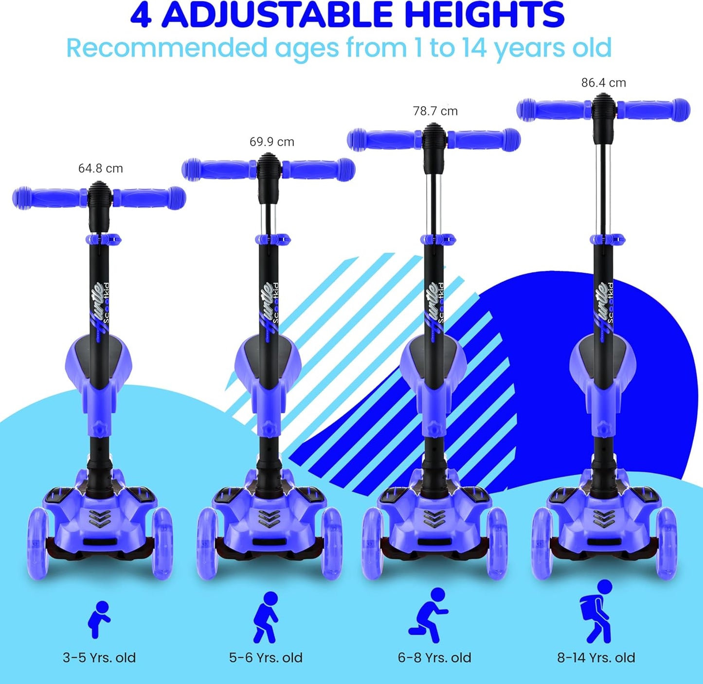 3-Wheeled Scooter for Kids - Wheel LED Lights, Adjustable Lean-To-Steer Handlebar, and Foldable Seat - Sit or Stand Ride with Brake for Boys and Girls Ages 1-14 Years Old