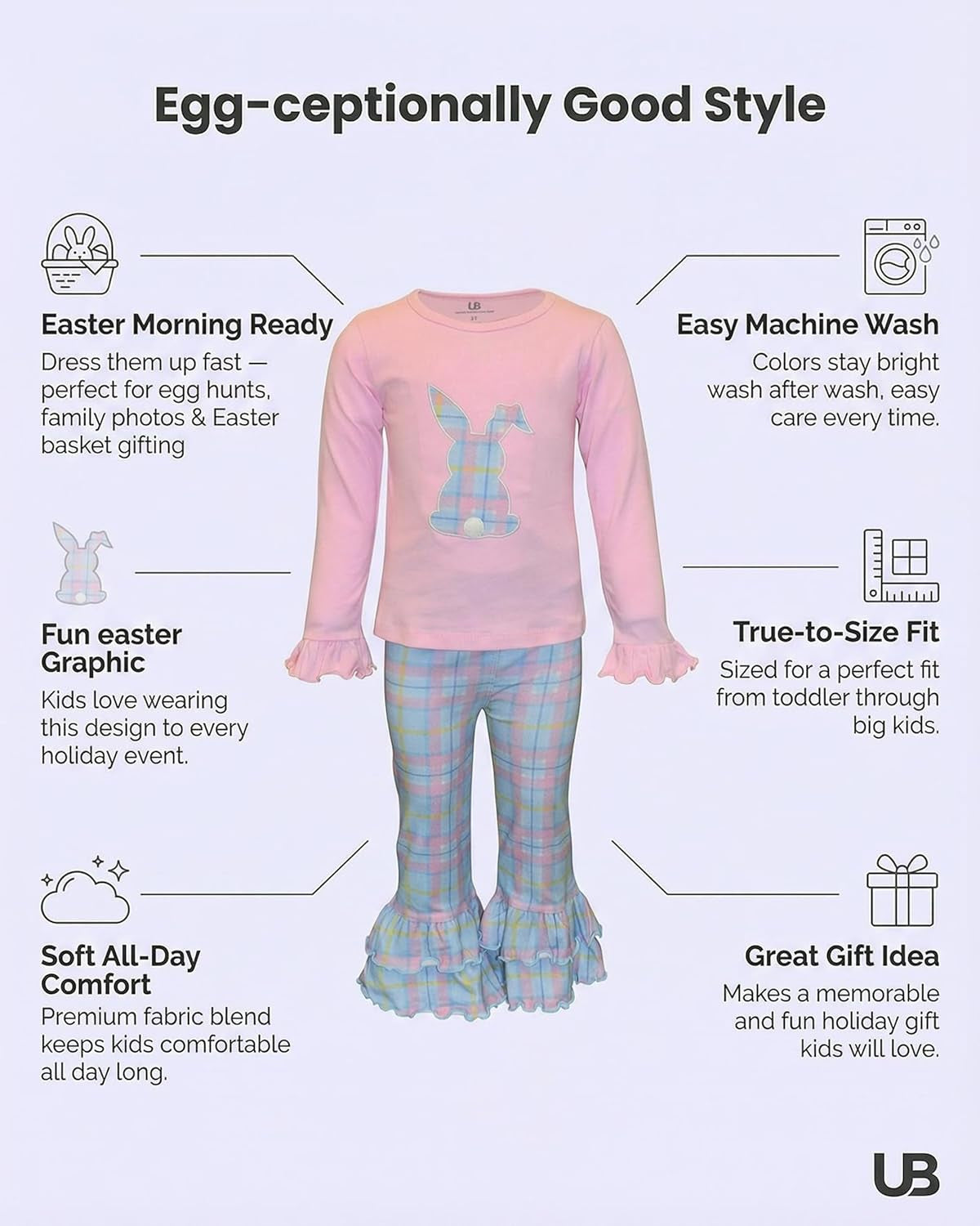 Girls Easter Bunny Plaid 2 Piece Ruffle Legging Outfit