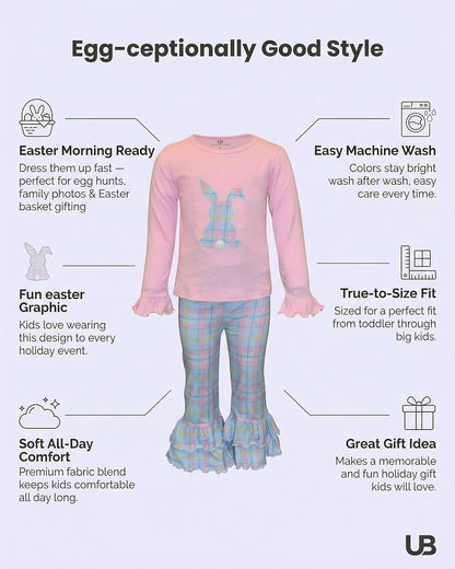 Girls Easter Bunny Plaid 2 Piece Ruffle Legging Outfit