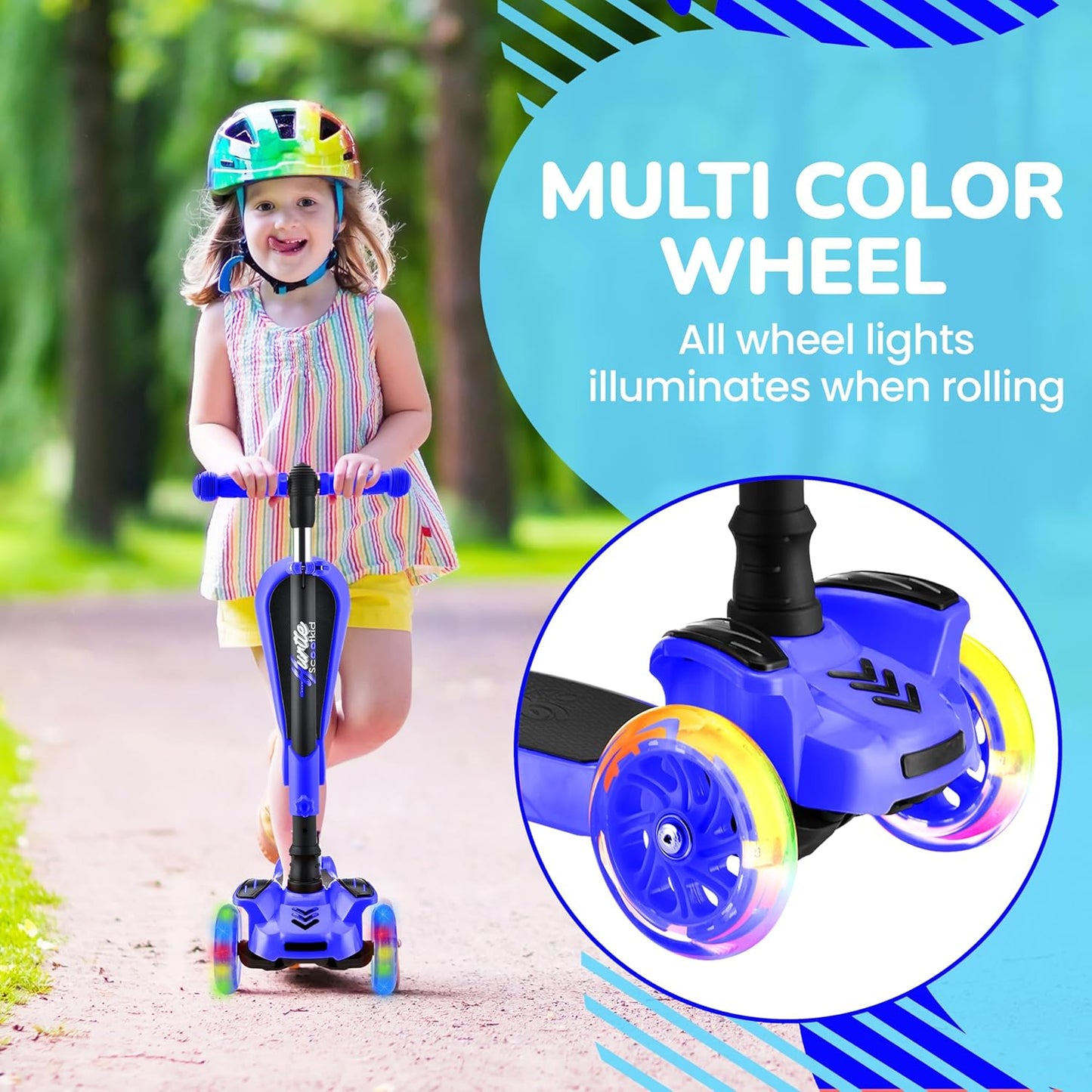 3-Wheeled Scooter for Kids - Wheel LED Lights, Adjustable Lean-To-Steer Handlebar, and Foldable Seat - Sit or Stand Ride with Brake for Boys and Girls Ages 1-14 Years Old