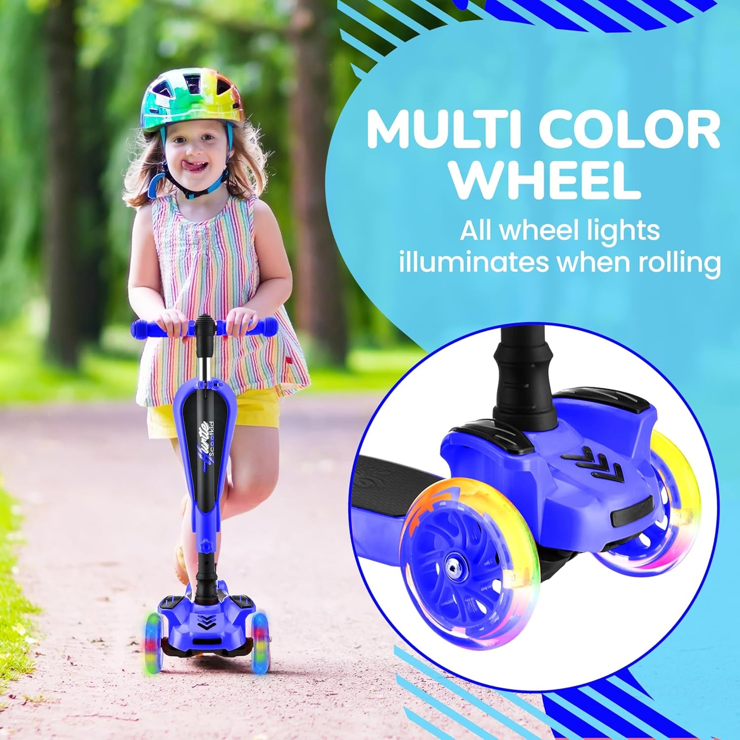 3-Wheeled Scooter for Kids - Wheel LED Lights, Adjustable Lean-To-Steer Handlebar, and Foldable Seat - Sit or Stand Ride with Brake for Boys and Girls Ages 1-14 Years Old