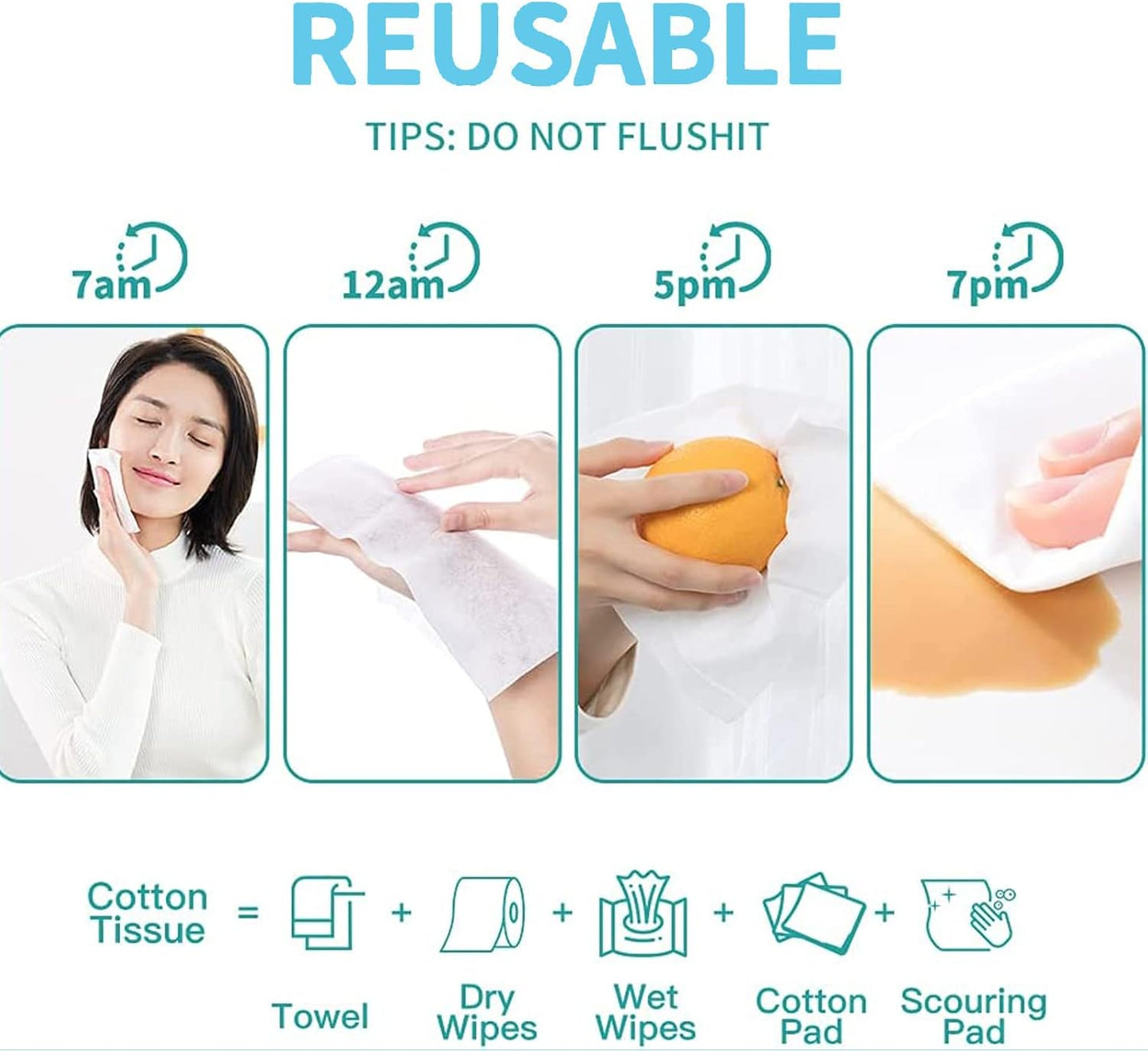 Disposable Face Towel, Cotton Tissue Soft Dry Wipes for Women, Simple Cleaning Facial Tissues Dry Wet Dual Portable Use for Sensitive Skin & Baby & Makeup Remover & Personal Care (6 PACK=600PCS)
