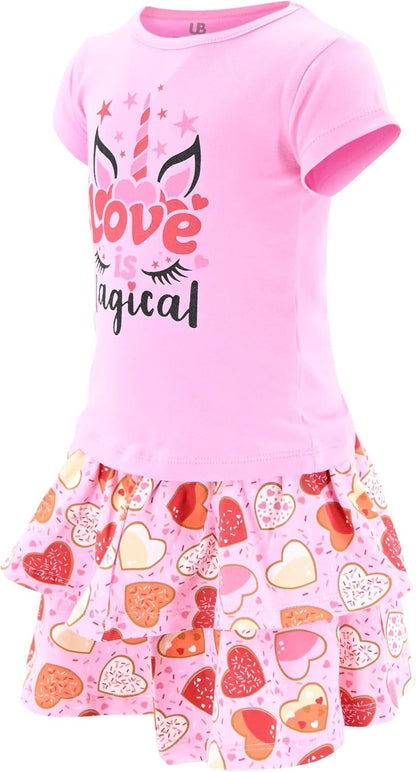 Girls Pink Love Is Magical Unicorn Skirt Set