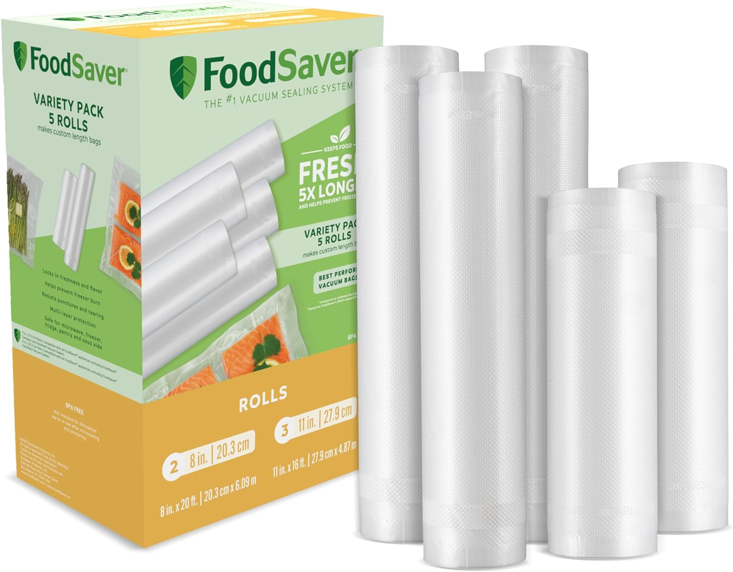 8" & 11" Vacuum Seal Rolls with Unique Multi Layer Construction, BPA Free, Multi-Pack Clear