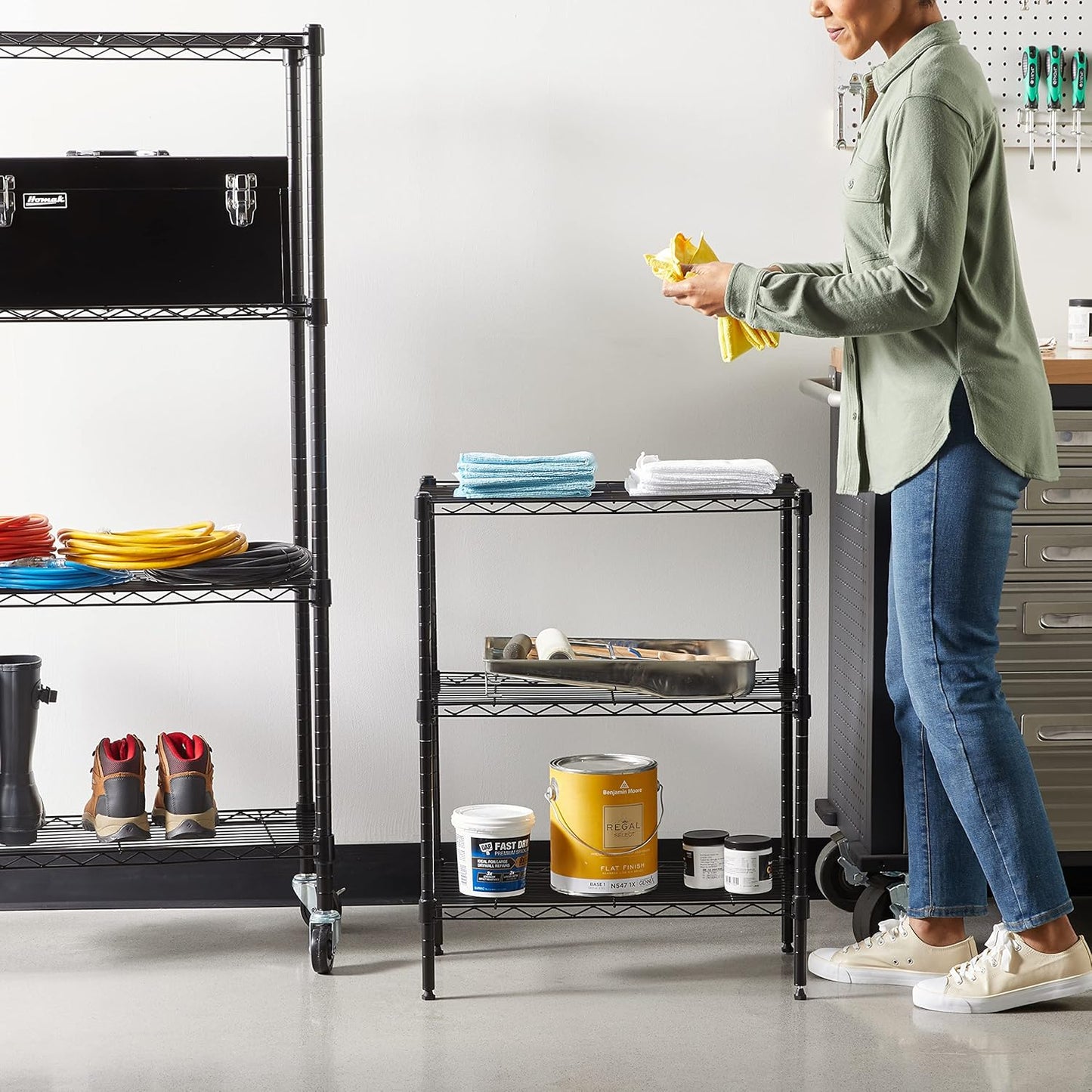 3-Shelf Adjustable, Heavy Duty Storage Shelving Unit (113 Kilograms Loading Capacity per Shelf), Steel Organizer Wire Rack, Black (59 X 34 X 76, Lxwxh) Cm