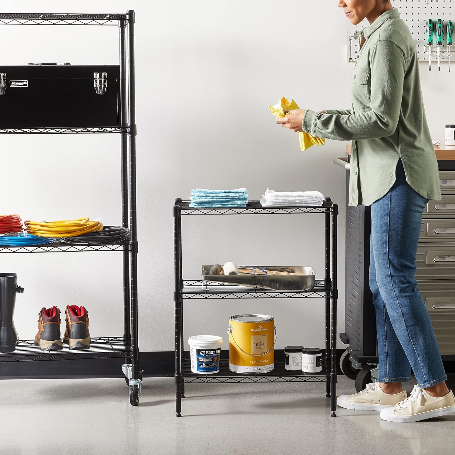 3-Shelf Adjustable, Heavy Duty Storage Shelving Unit (113 Kilograms Loading Capacity per Shelf), Steel Organizer Wire Rack, Black (59 X 34 X 76, Lxwxh) Cm
