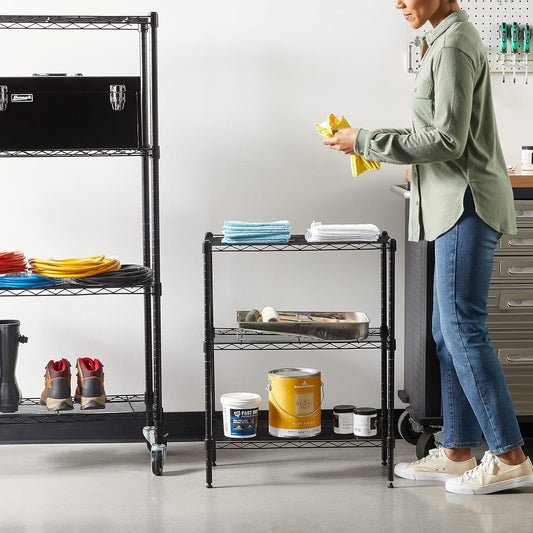 3-Shelf Adjustable, Heavy Duty Storage Shelving Unit (113 Kilograms Loading Capacity per Shelf), Steel Organizer Wire Rack, Black (59 X 34 X 76, Lxwxh) Cm