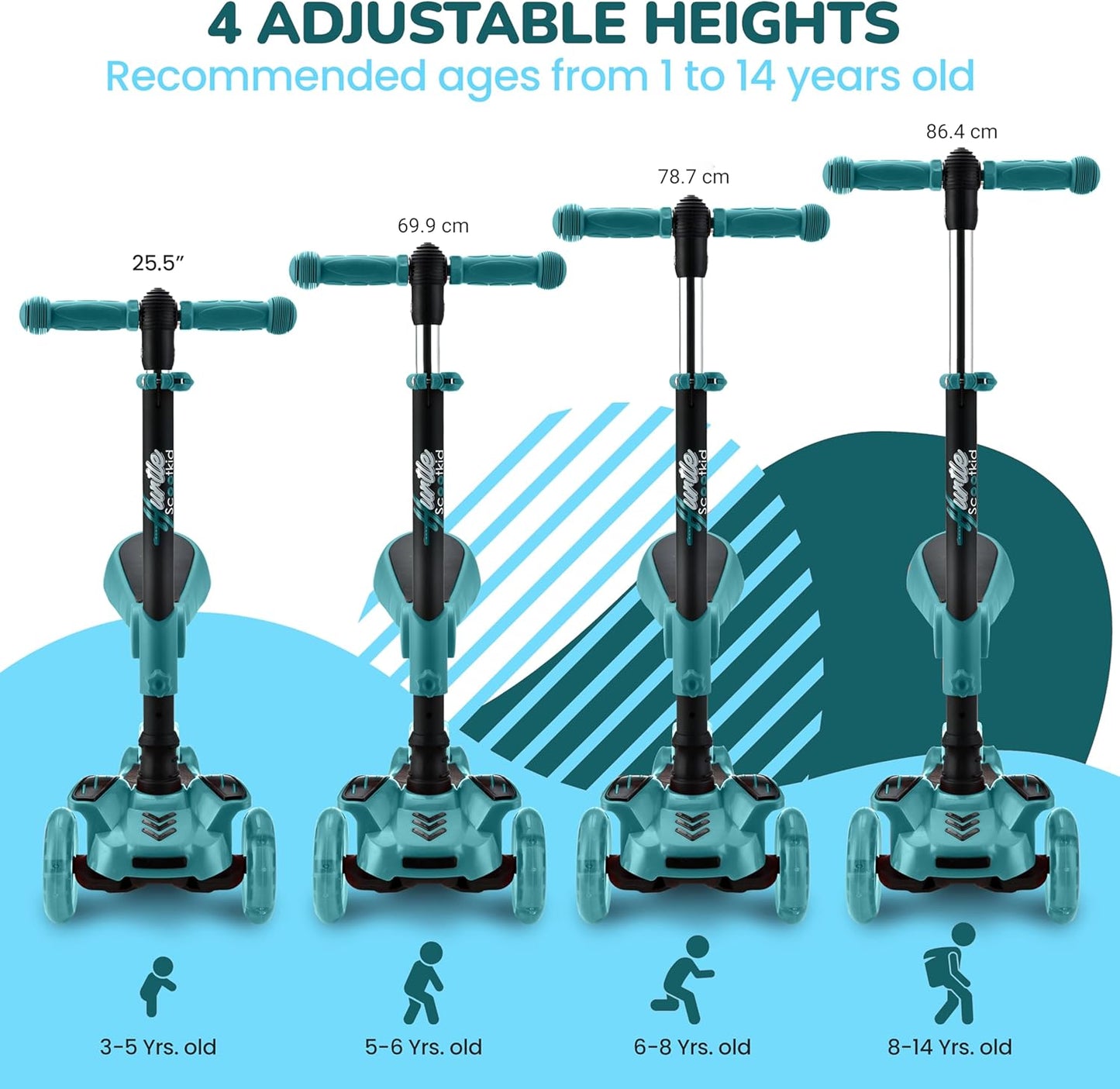 3-Wheeled Scooter for Kids - Wheel LED Lights, Adjustable Lean-To-Steer Handlebar, and Foldable Seat - Sit or Stand Ride with Brake for Boys and Girls Ages 1-14 Years Old