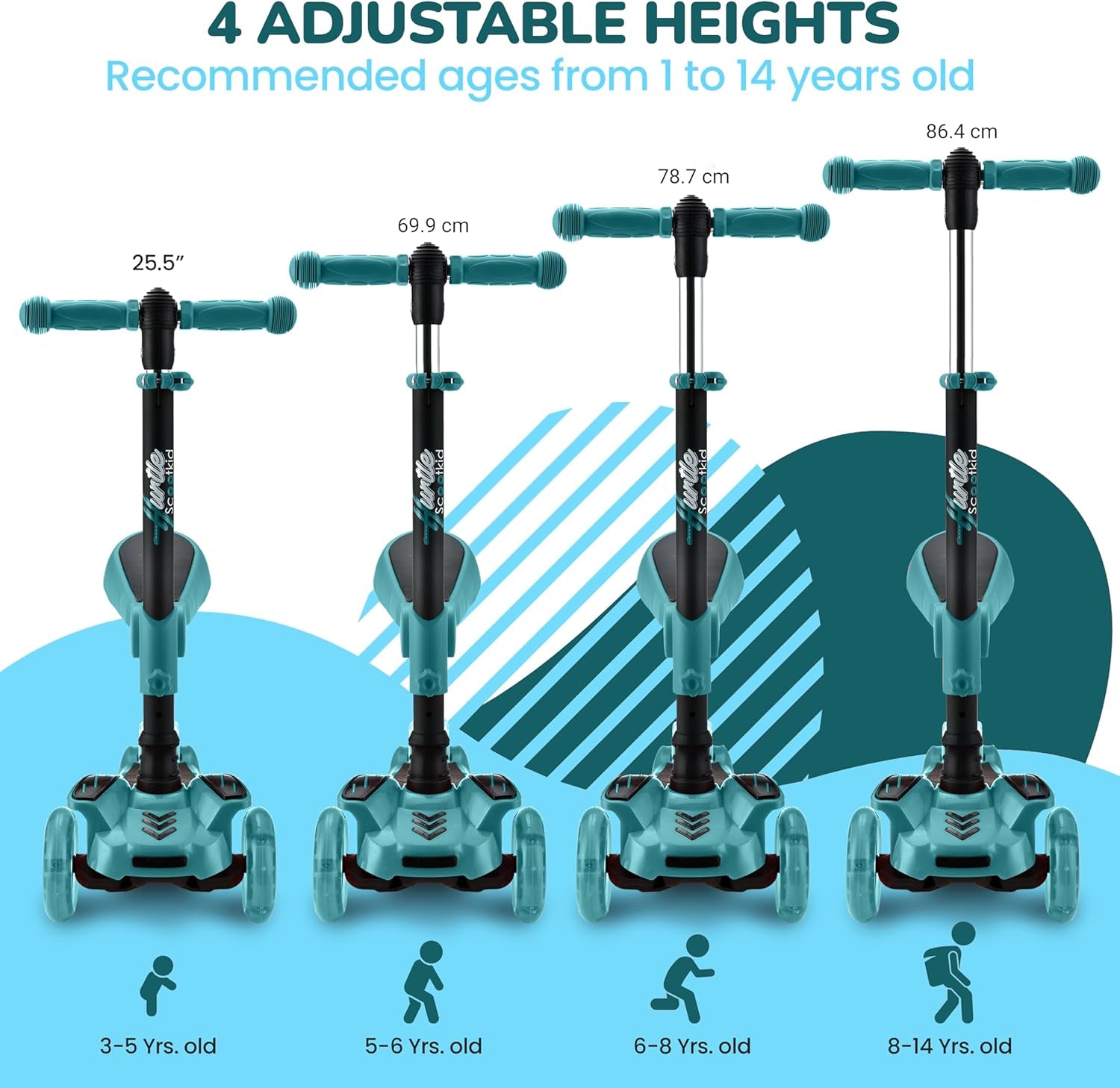 3-Wheeled Scooter for Kids - Wheel LED Lights, Adjustable Lean-To-Steer Handlebar, and Foldable Seat - Sit or Stand Ride with Brake for Boys and Girls Ages 1-14 Years Old