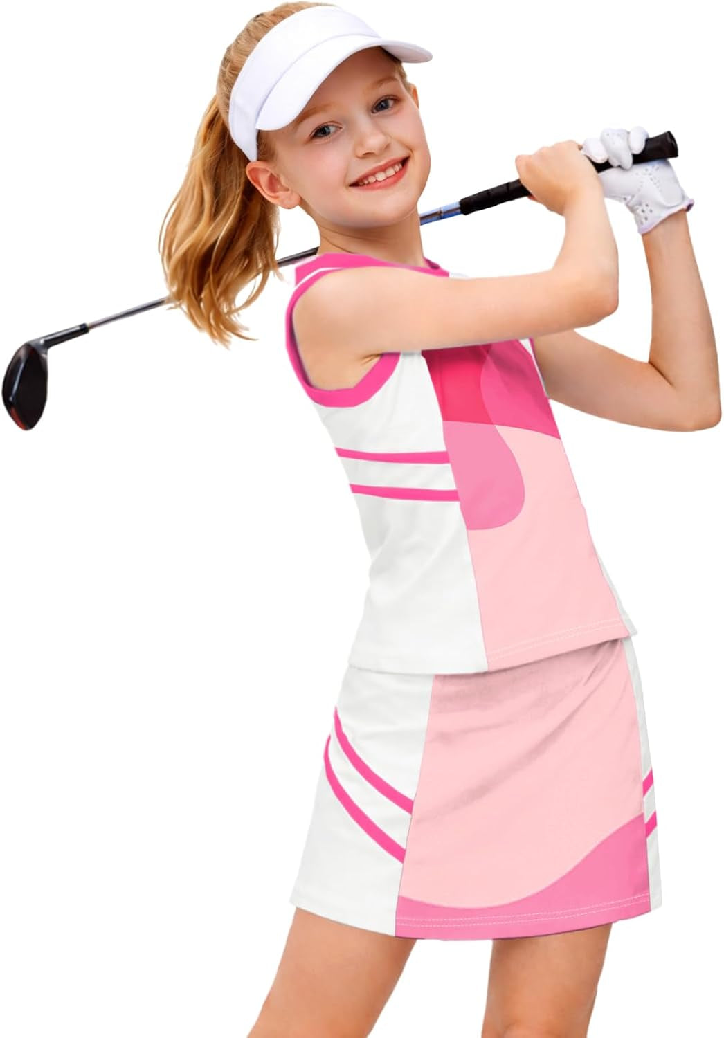 Girls Tennis Golf Outfit Tank Top and Skirt with Shorts Set 4-12 Years