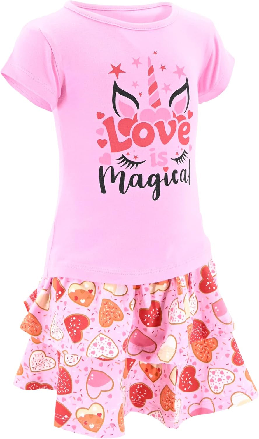 Girls Pink Love Is Magical Unicorn Skirt Set
